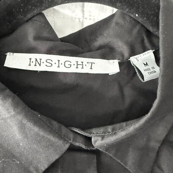 Insight Black Long-Sleeve Shirt With White Floral Embroidery Button-Down , M - Picture 4 of 6